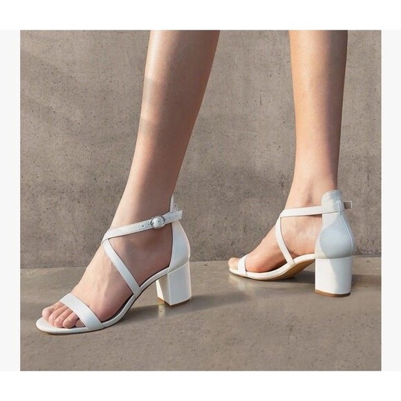 Women White 2.25 In Strappy Block Heels Comfy Grace Sandals Open Toe Chunky 8.5 - Picture 3 of 17